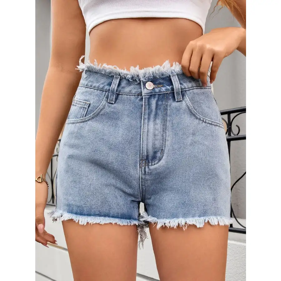 Classic Washed Raw Hem Denim Shorts