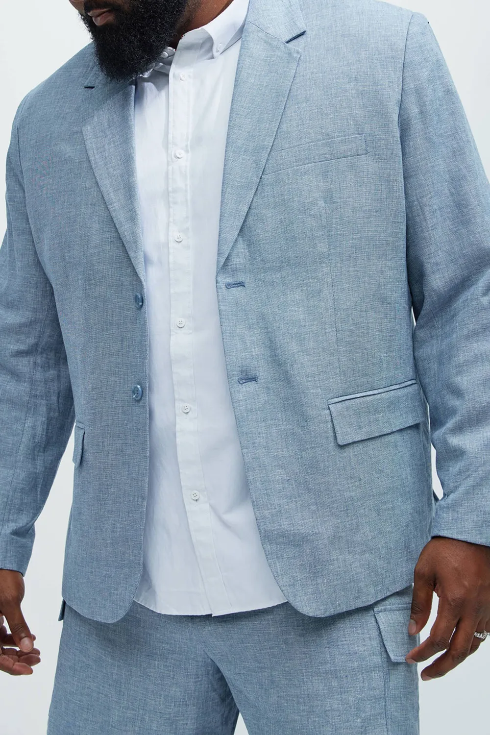Linen Suit Jacket - Blue