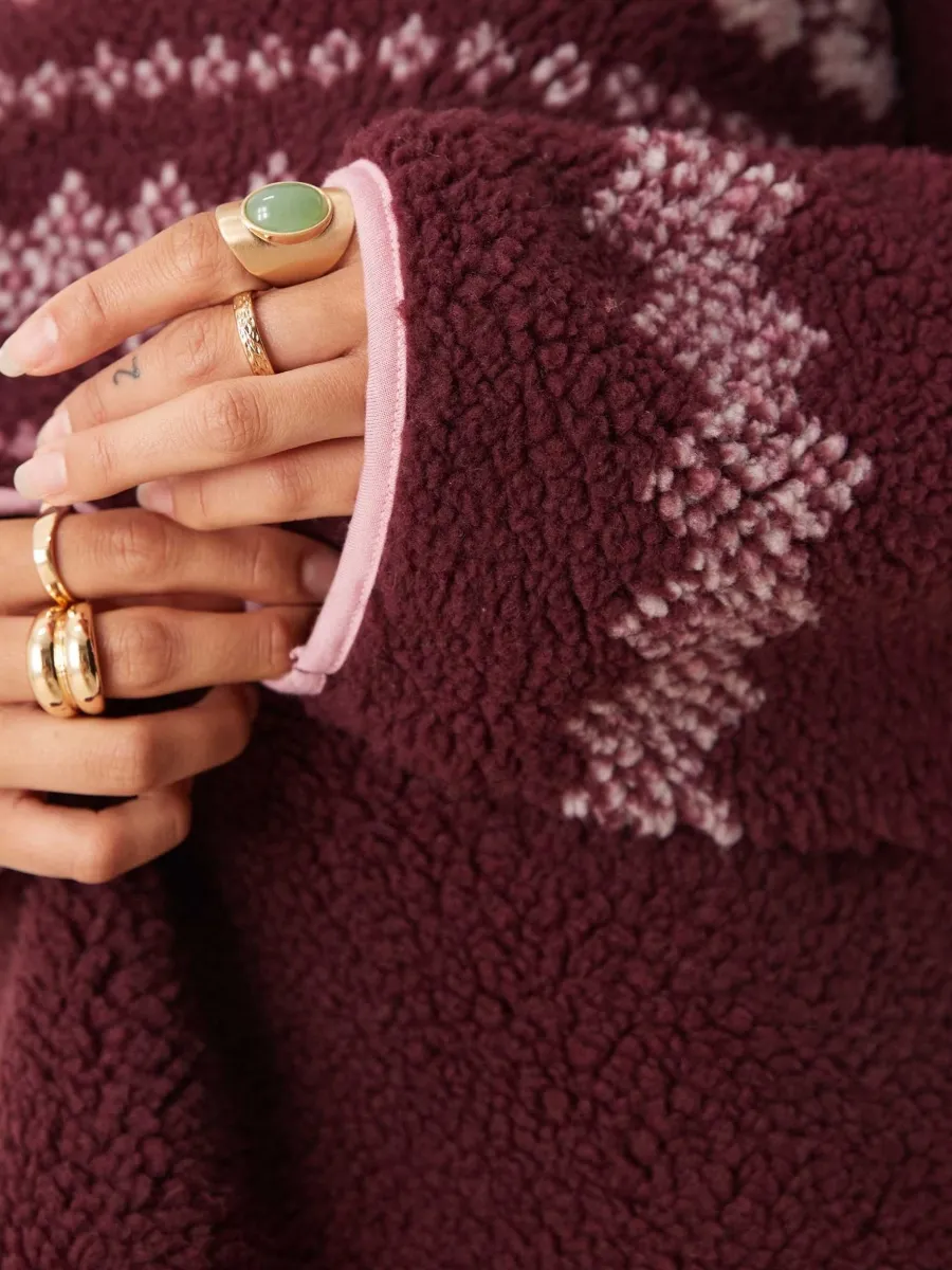 Patterned Sherpa Half-Zip Sweatshirt