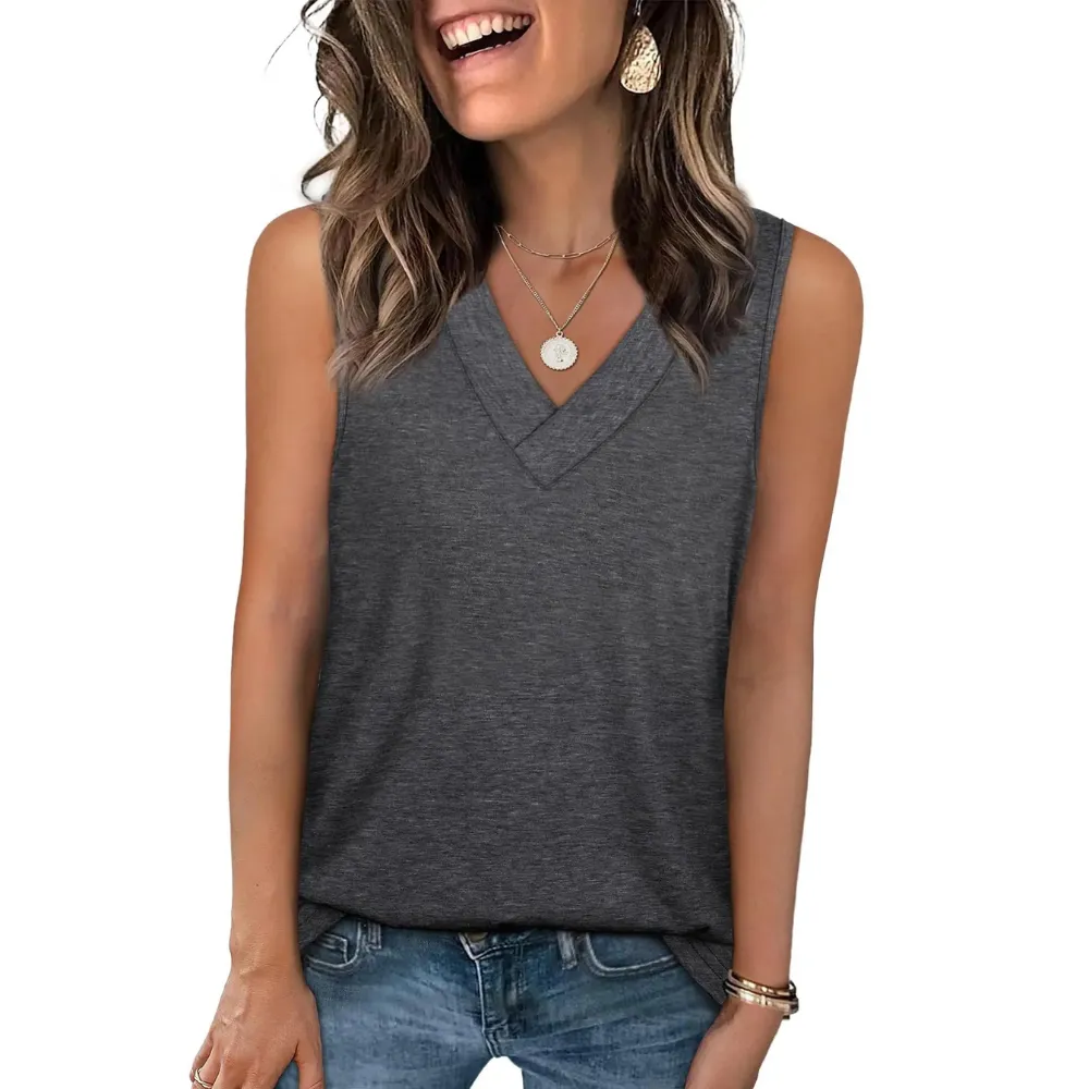 Women's 2026 V Neck Tank Tops Summer Sleeveless Loose Fit Basic Tee Trendy Casual Fashion Tops