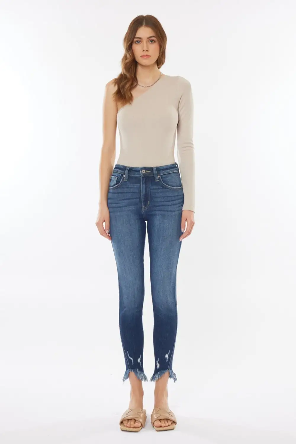 Clean High Waist Raw Hem Denim Jeans