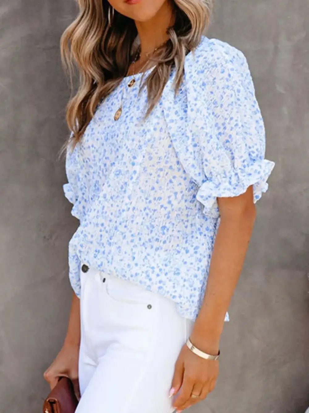 Floral Print Ruffle Sleeve Blouse Plus