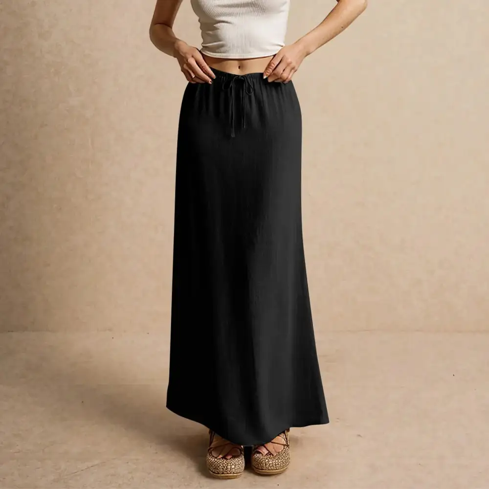 Satin A-Line Drawstring Skirt