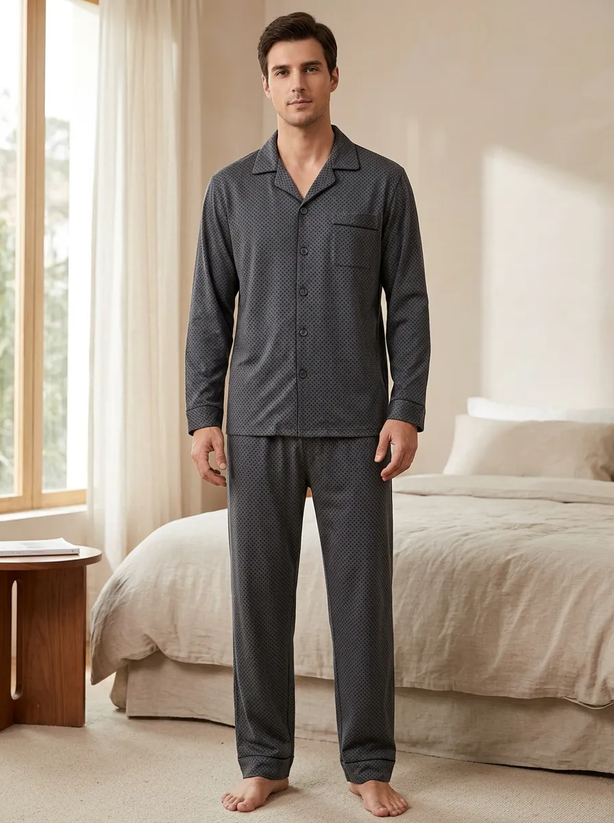 Refined Geometric Men's Pajama Set