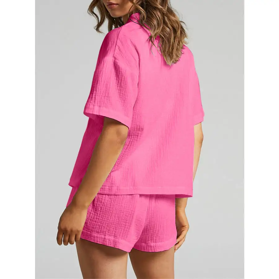 Relaxed Texture Button Up Shirt and Shorts Set