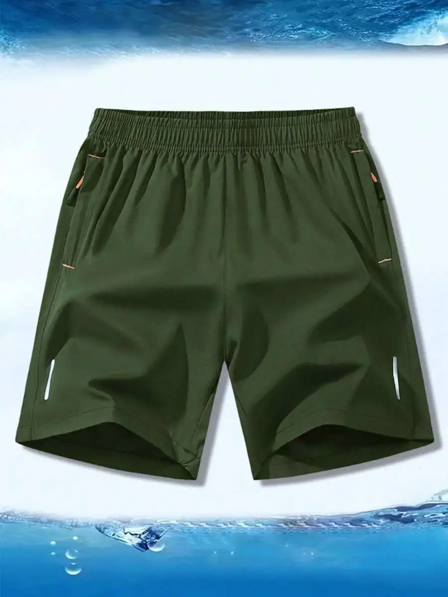 Men'S Solid Color Zipper Pocket Shorts