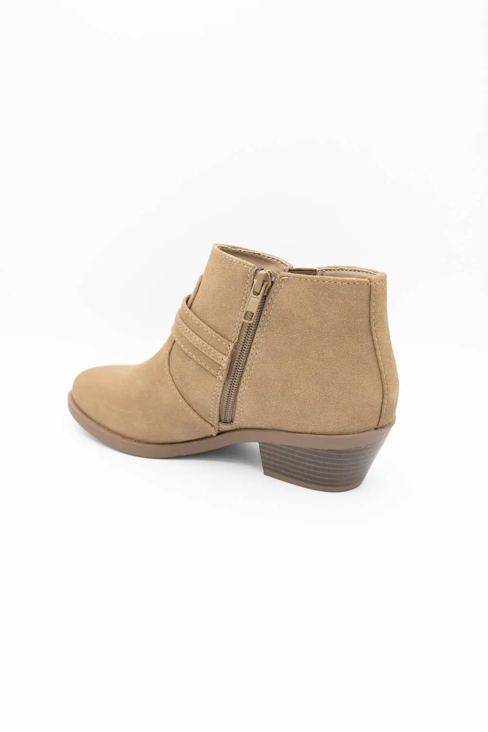 Suede Zip Entry Round Toe Ankle Bootie