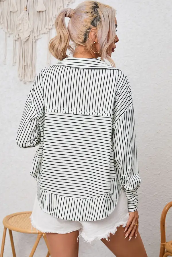 Striped Ruffle Trim Blouse