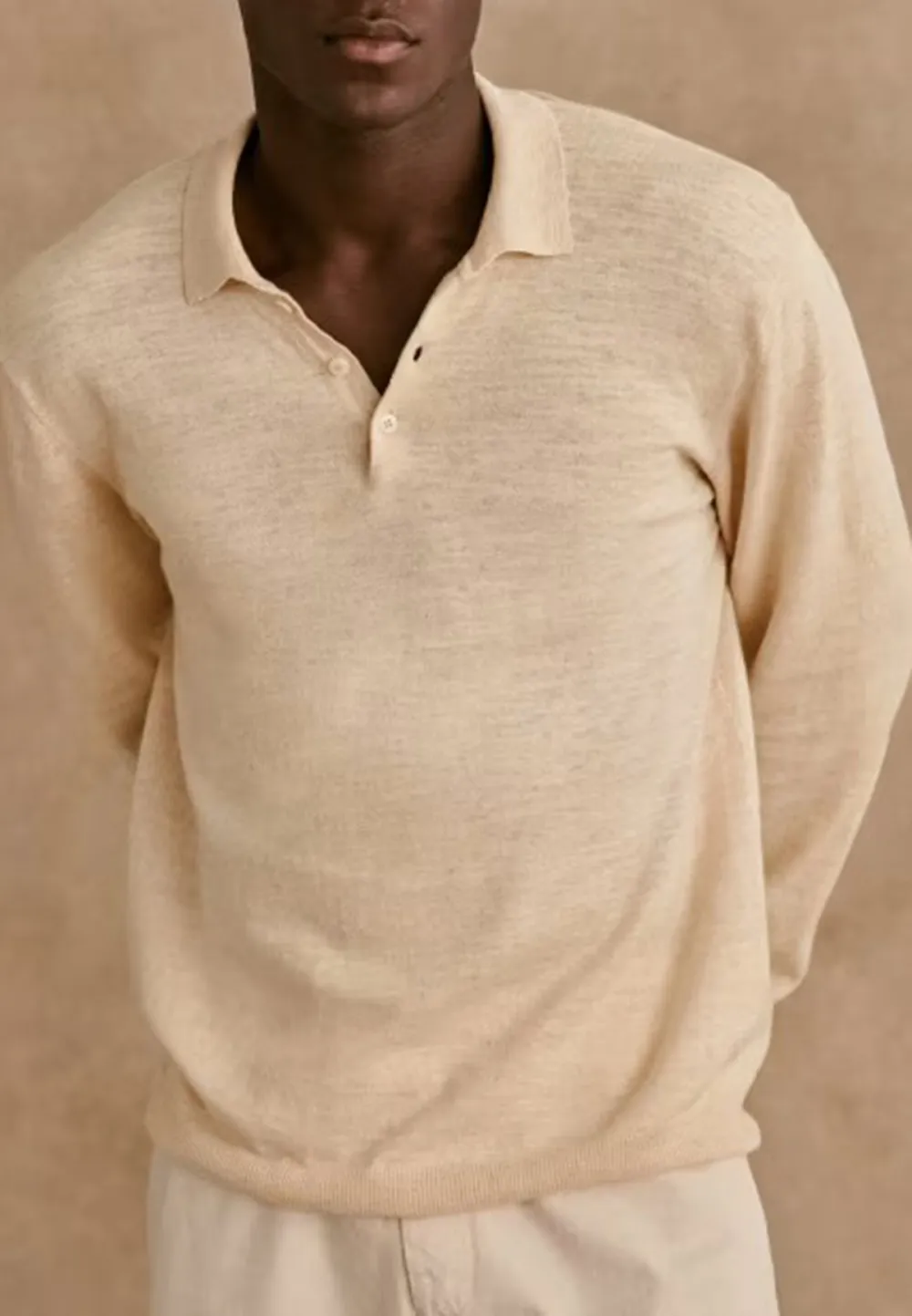 Cream Henley Neck Knit Long Sleeve Sweater