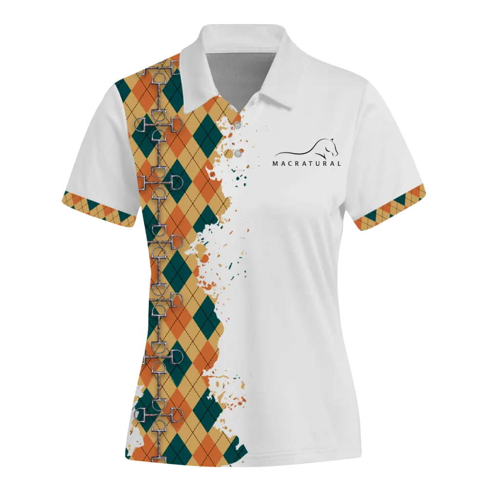 Women's Riding Style Horse Print Casual Short Sleeve POLO Shirt