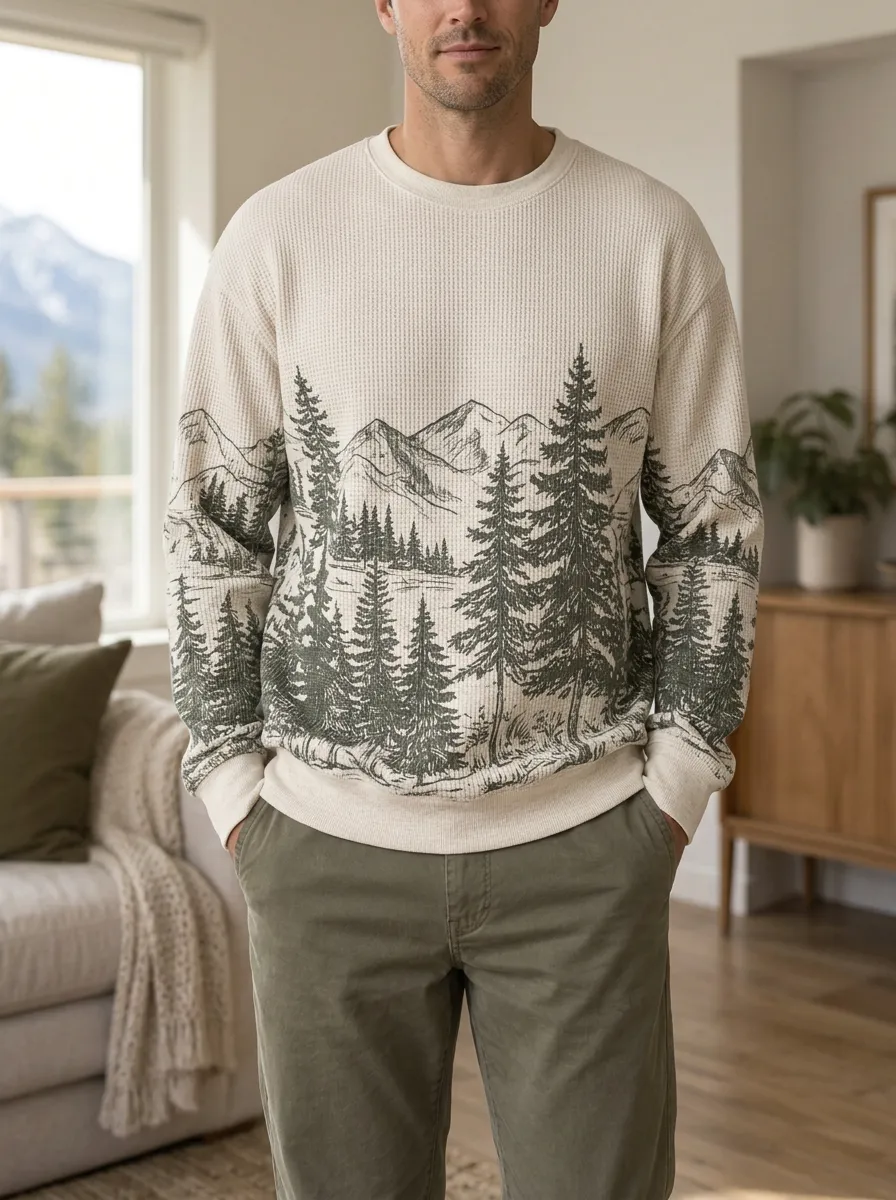 Men's Off-White Graphic Waffle Crewneck Pullover Sweatshirt