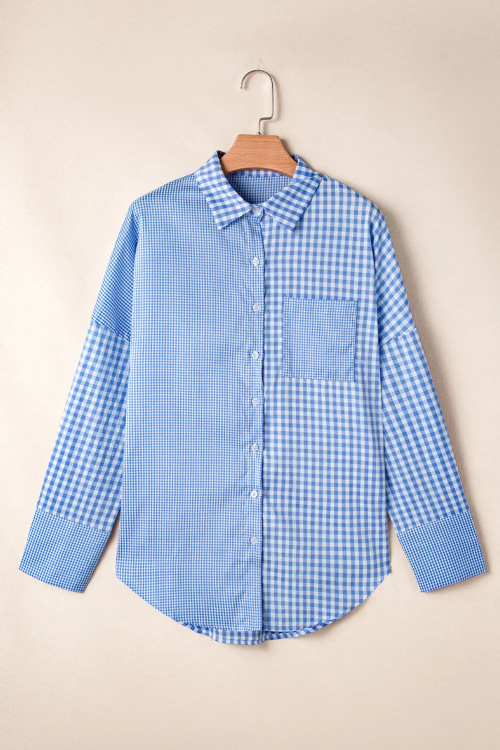 Plaid Patchwork Button Up Long Sleeve Shirt