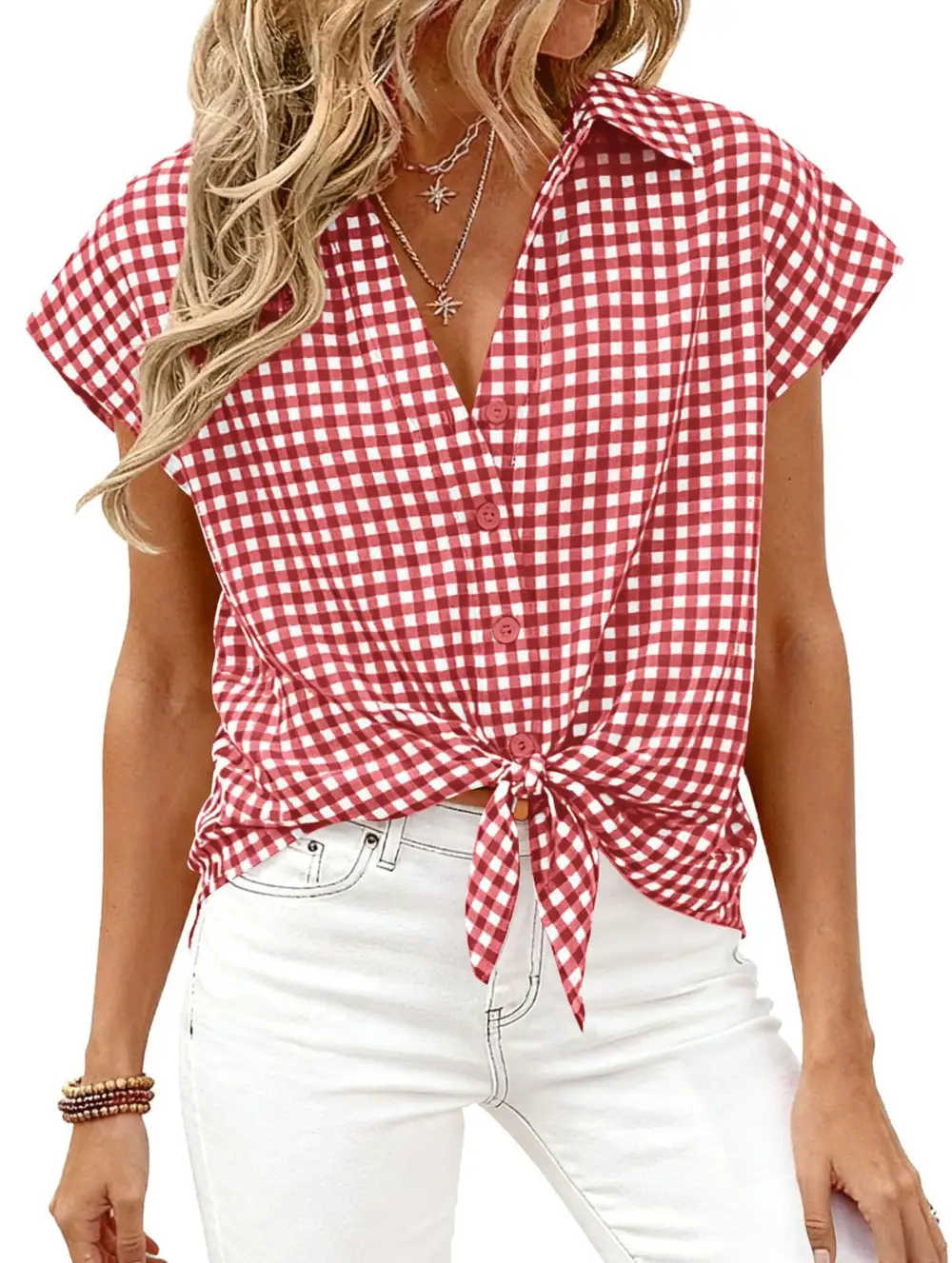 Plaid Button Loose Short Sleeve Shirt