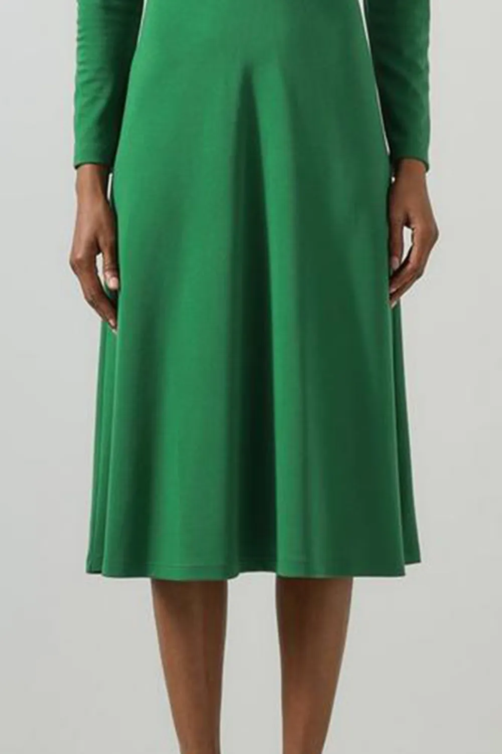 Green Ruched Front Long Sleeve Midi Dress