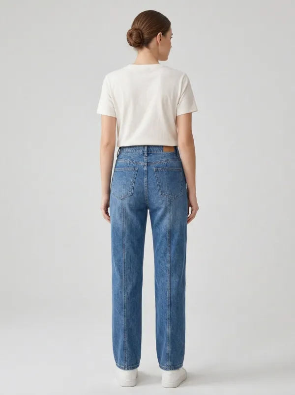 Women's High Waisted Seam Detail Straight Leg Denim Jeans