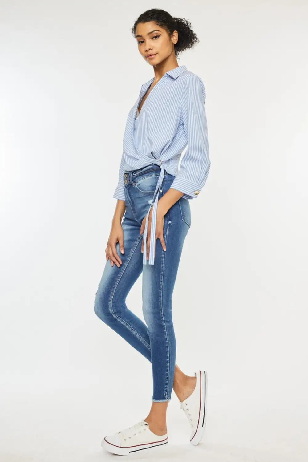 High Waist Raw Hem Distressed Denim Jeans