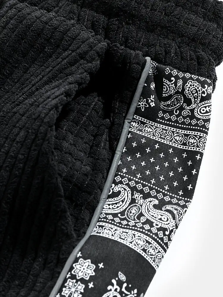 Corduroy Print Panel Pants