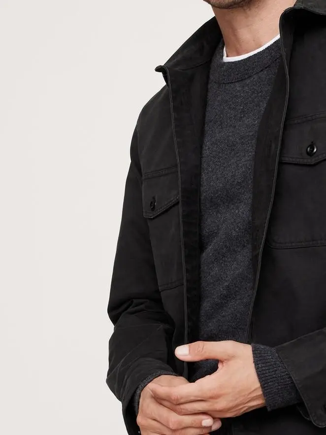 Men's Washed Black Stylish Casual Cotton Jacket