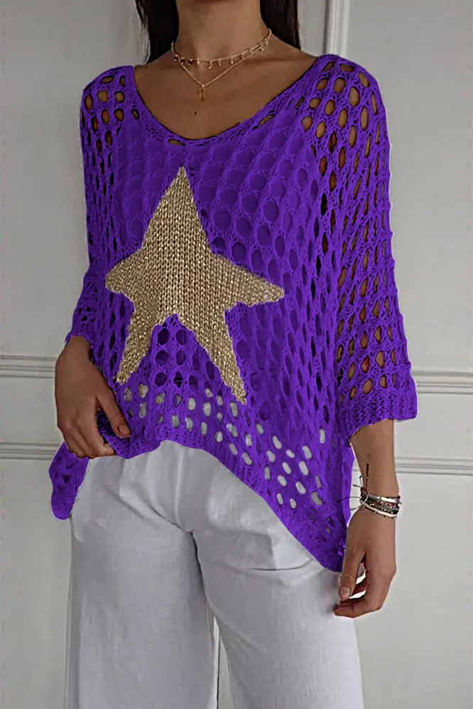 5PACK-Women'S Hollow Star Blouse