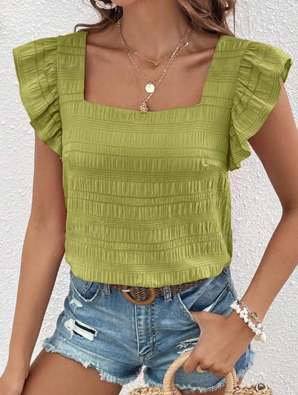 Square Neck Short Sleeves T Shirts Tee