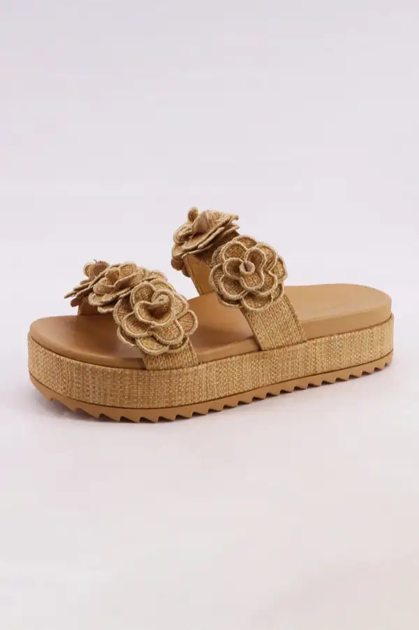 Raffia Platform Flat Sandal
