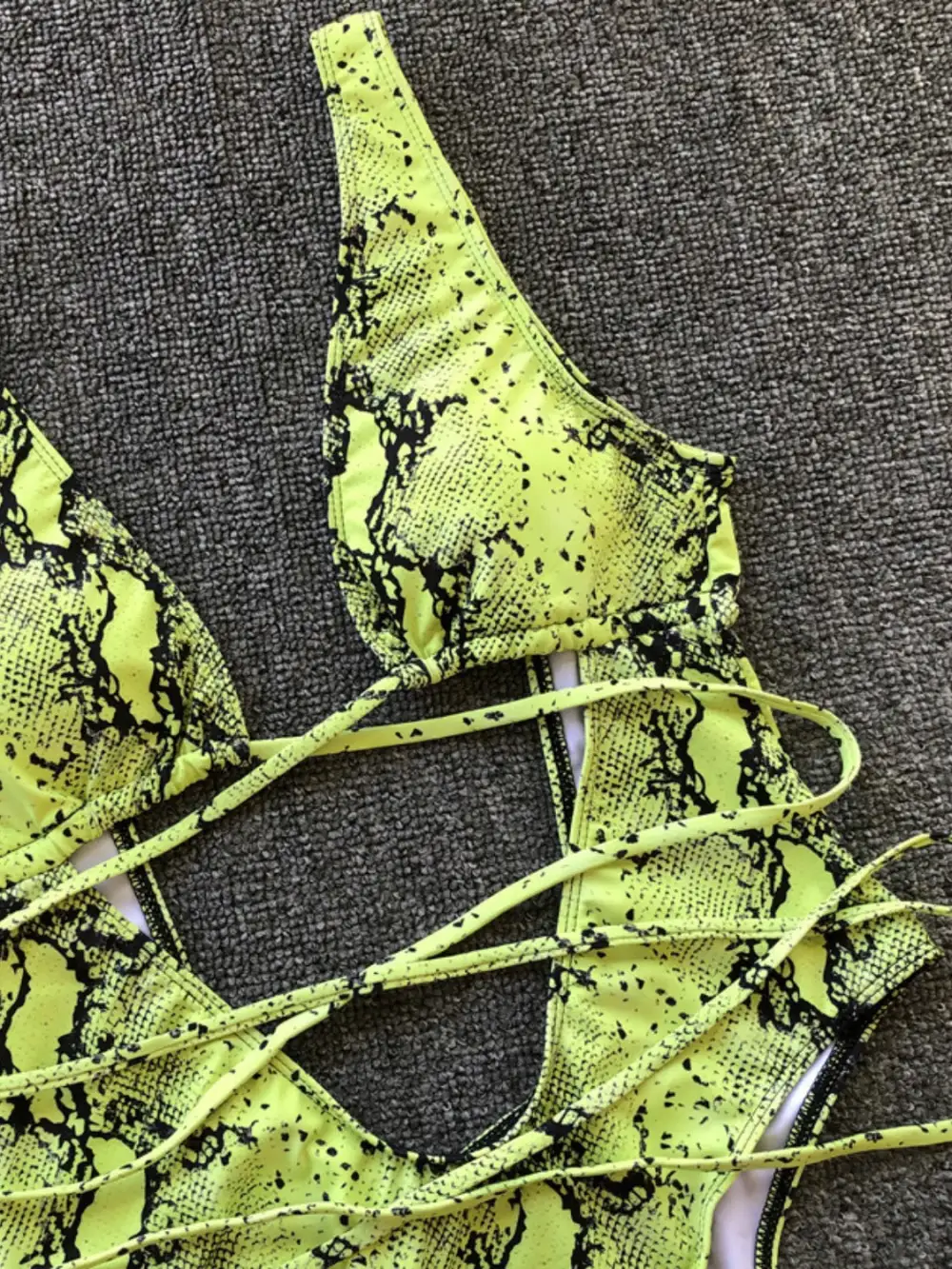Lace Up Backless Plunge One Piece Swimsuit