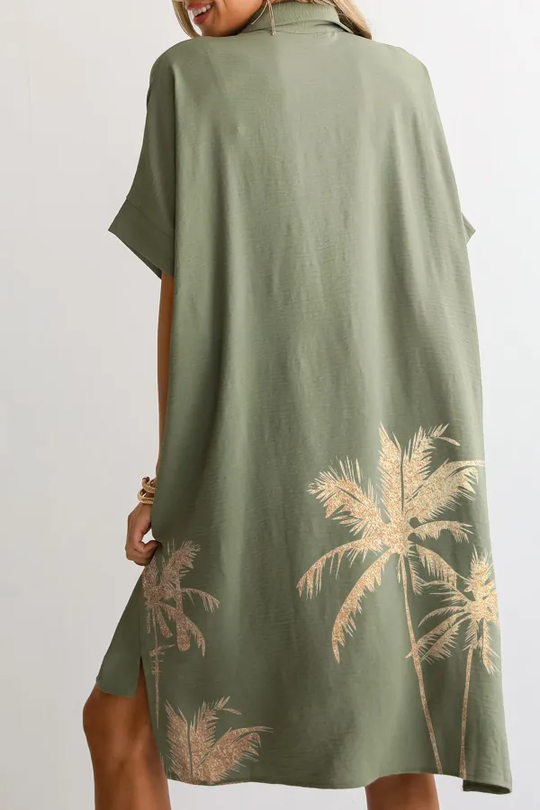 Composed Persona Green Button Front Midi Dress
