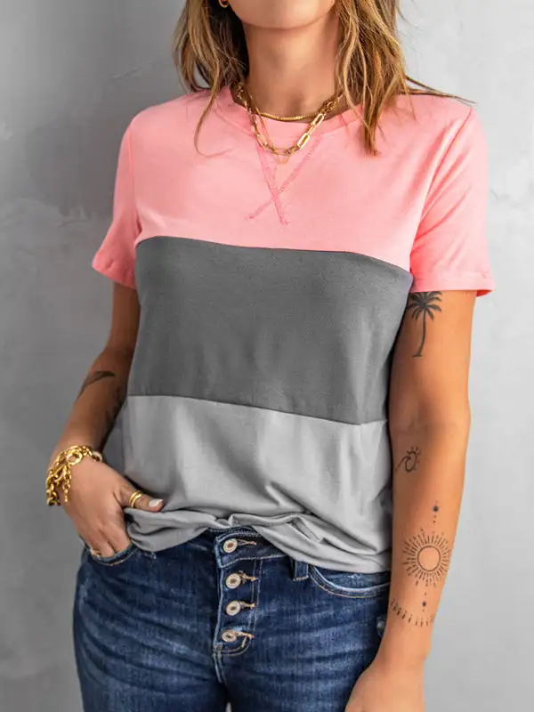 Comfortable Round-Neck Collared Short-Sleeve Knit T-Shirt