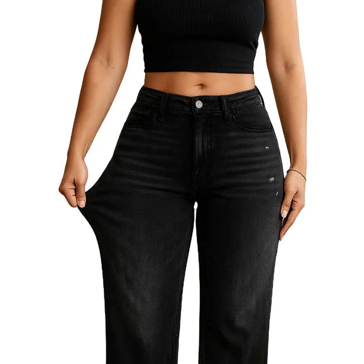 🔥Hot Sale🎁🎉Wide Leg Jeans for Women Stretchy Mid Low Rise Butts Lifting Baggy Jeans Trendy Loose Fit Cute Mom Jeans
