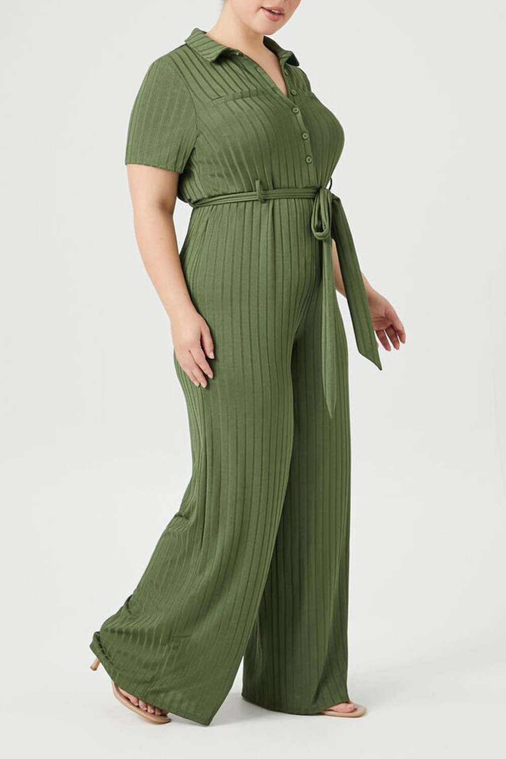 Plus Size Ribbed Wide-Leg Jumpsuit