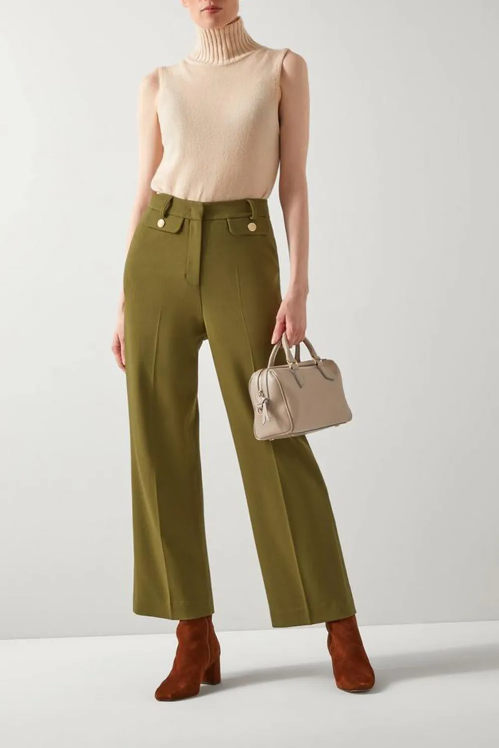 Olive Green High Waist Wide Leg Trousers