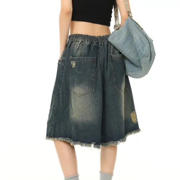 Relaxed Wide Leg Denim Shorts