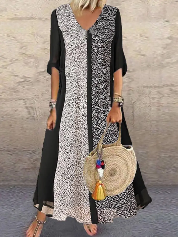 Print Short Sleeve Chiffon Dress