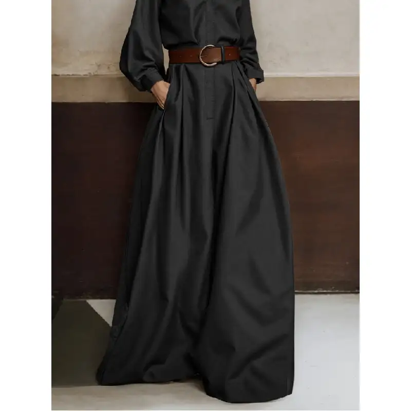 Long Sleeves Loose Buttoned No Belt V-Neck Jumpsuit