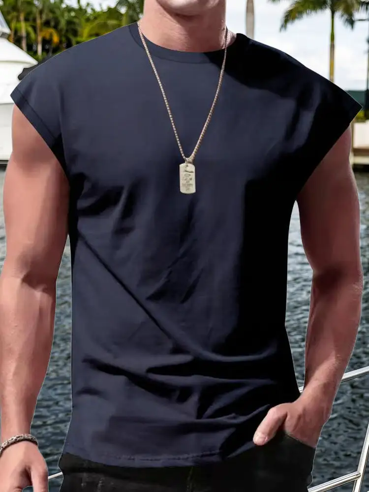 S Minimalist Drop Shoulder Sleeveless Tee Tank Top