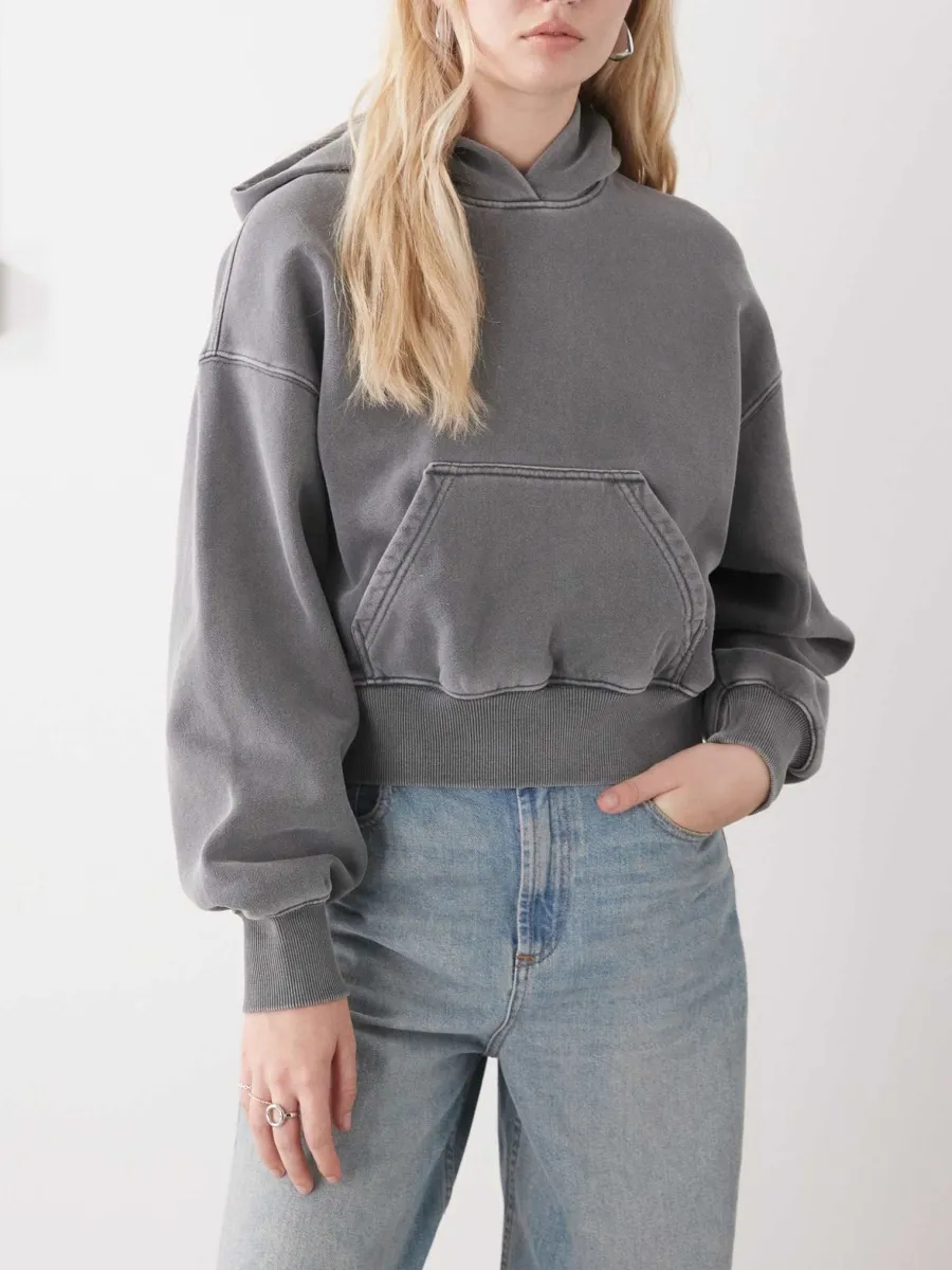 Dropped Shoulder Cropped Hoodie