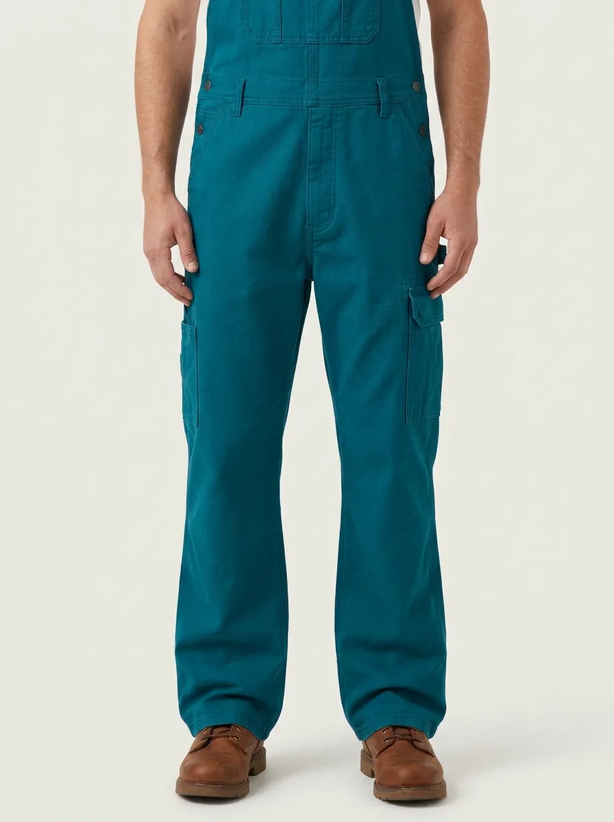 Men's Casual Grey Multi-Pocket Straight-Leg Overalls