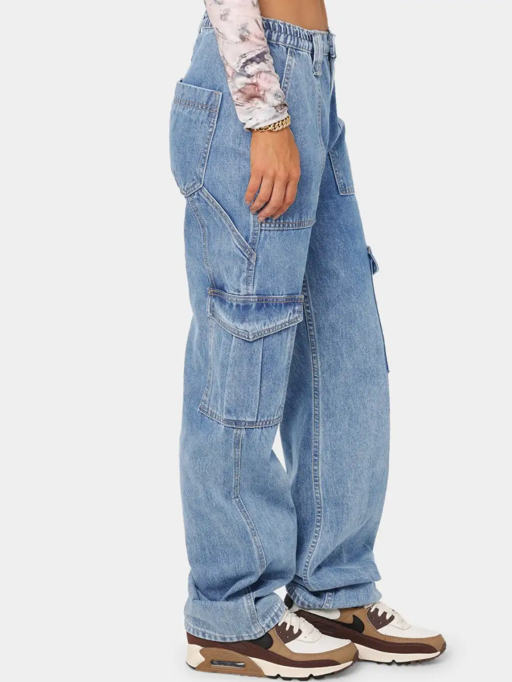Laid-Back Washed Pocketed Stretch Straight Leg Jeans