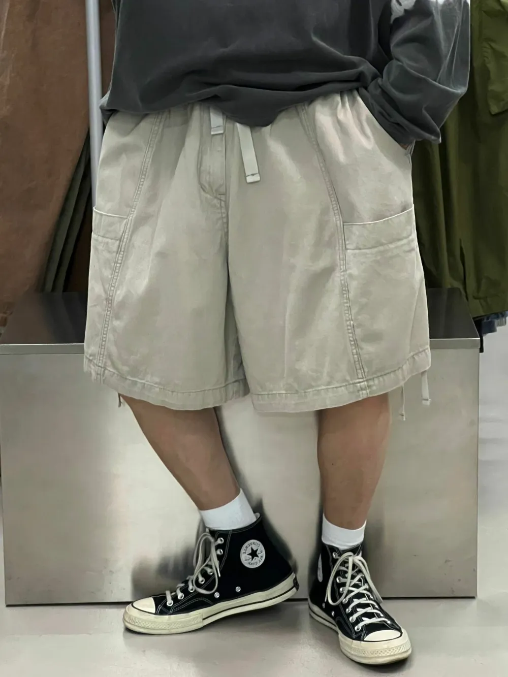 Drawstring Wide Leg Cargo Shorts