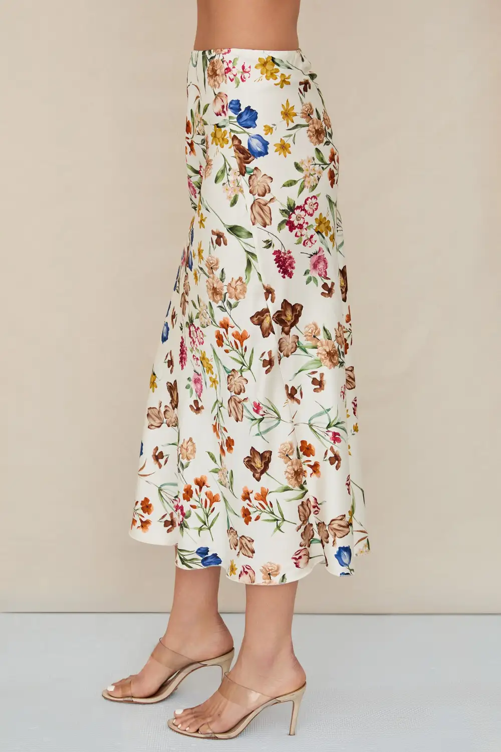 Modern Silky Floral Midi Skirt