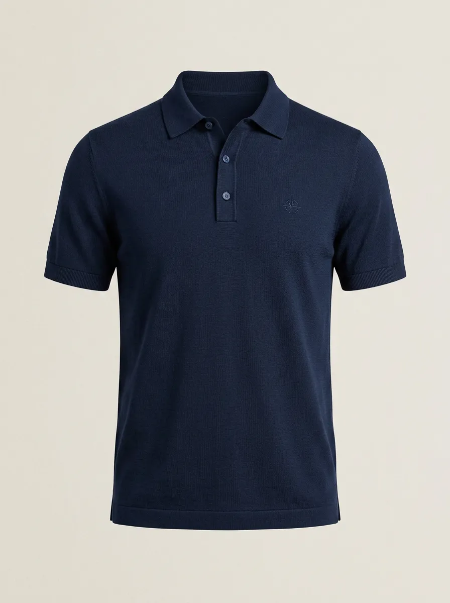 Compass-Detail Nautical-Inspired Men's Polo Shirt