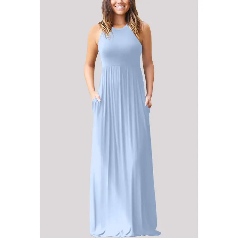 Full Size Grecian Neck Dress with Pockets