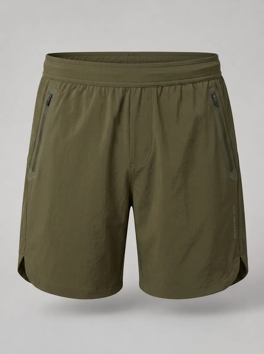 Men's Athletic Outdoor Olive Green Zippered Breathable Shorts