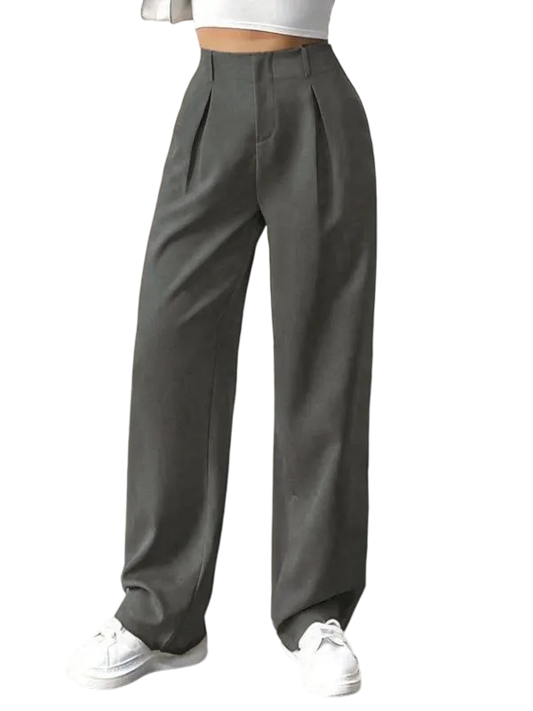 Women's Solid Color Plicated Pocket Wide Leg Pants, Elegant Zipper Fly Trousers for Work Office Business, Ladies Spring & Fall Clothes