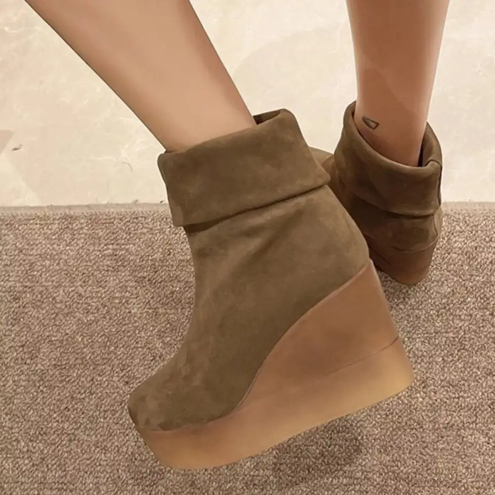 Refined Round Toe Wedge Boots