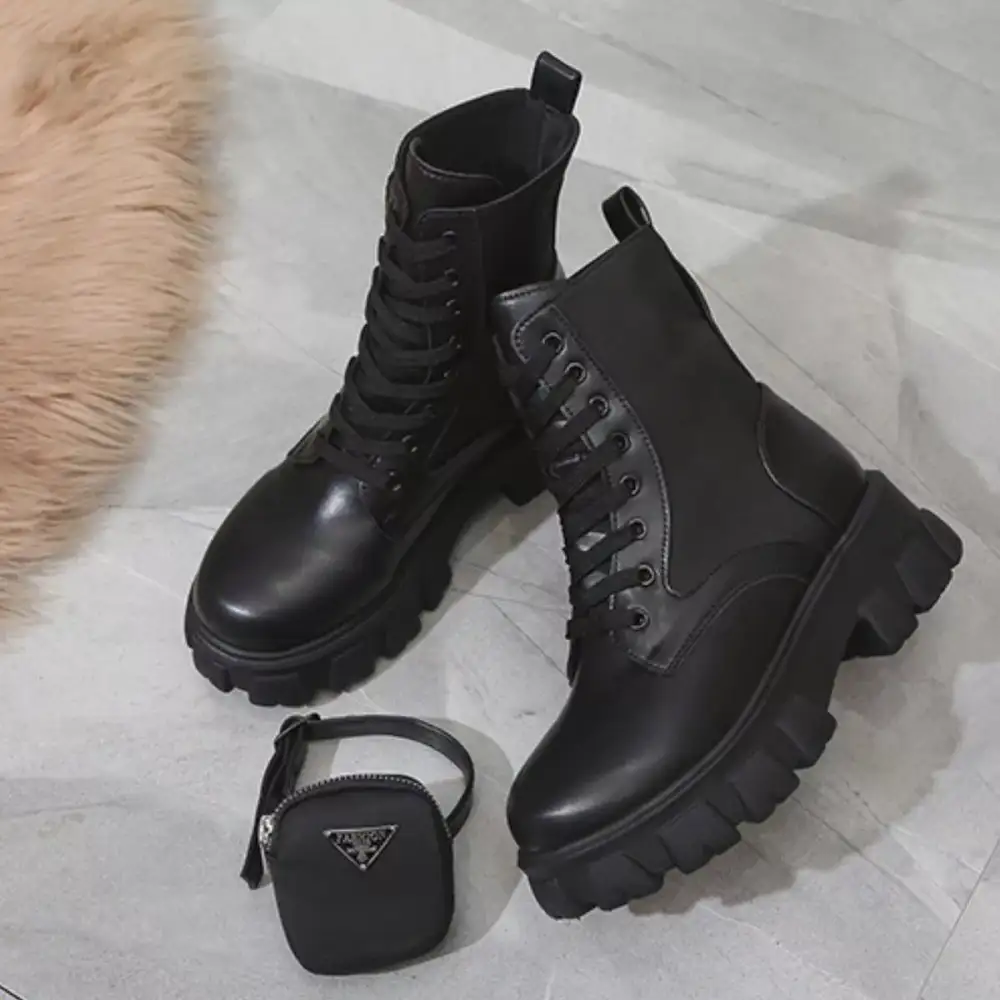 Textured Lace Up Platform Ankle Boots