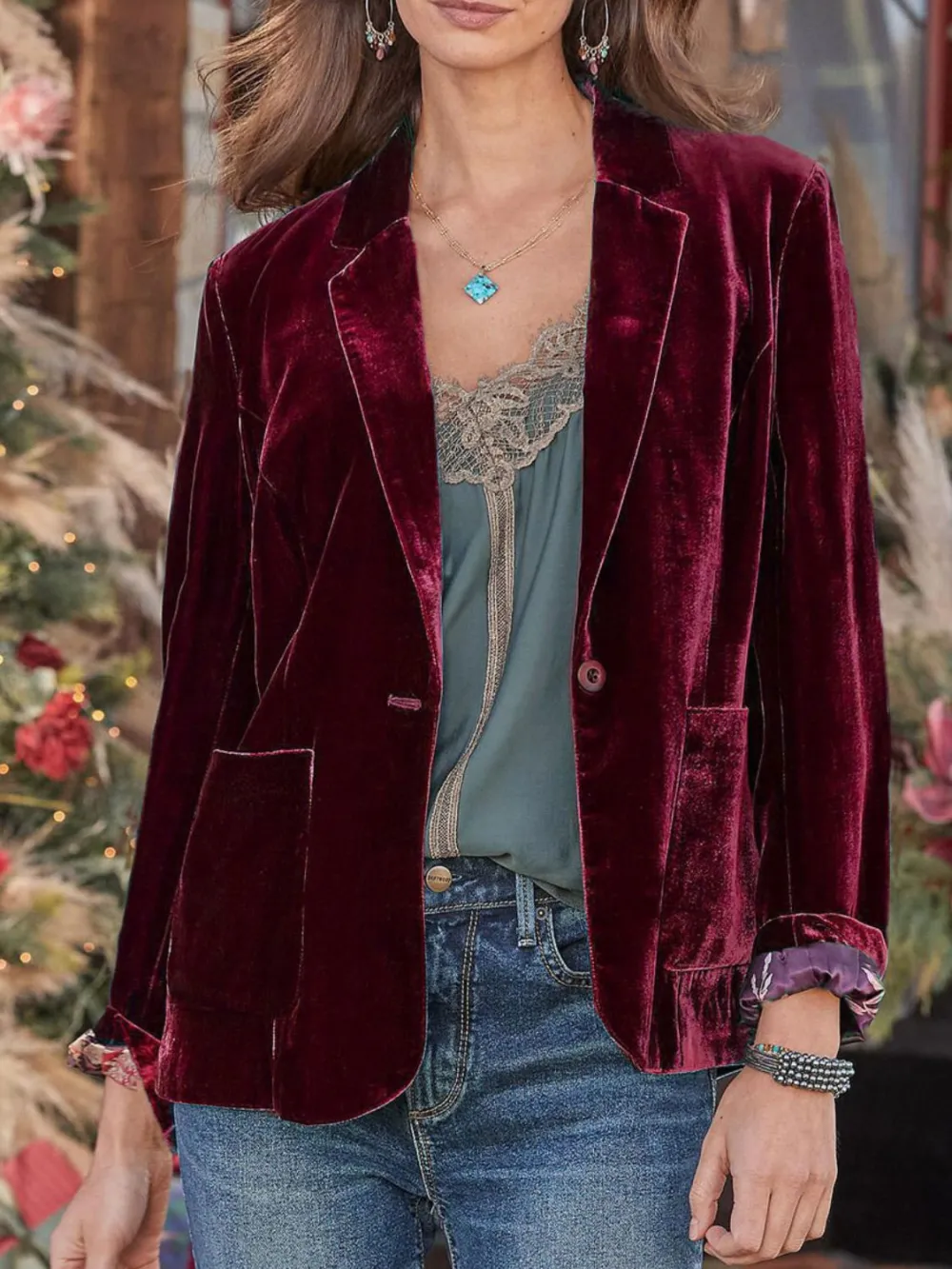Refined Button-Up Lapel-Collar Blazer