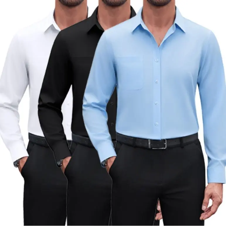 3/6-Pack Men'S Dress Shirts 4-Way Stretch Long Sleeve Collared Solid Wedding Dating Button Down Shirts Casual Breathable Outfits Menswear