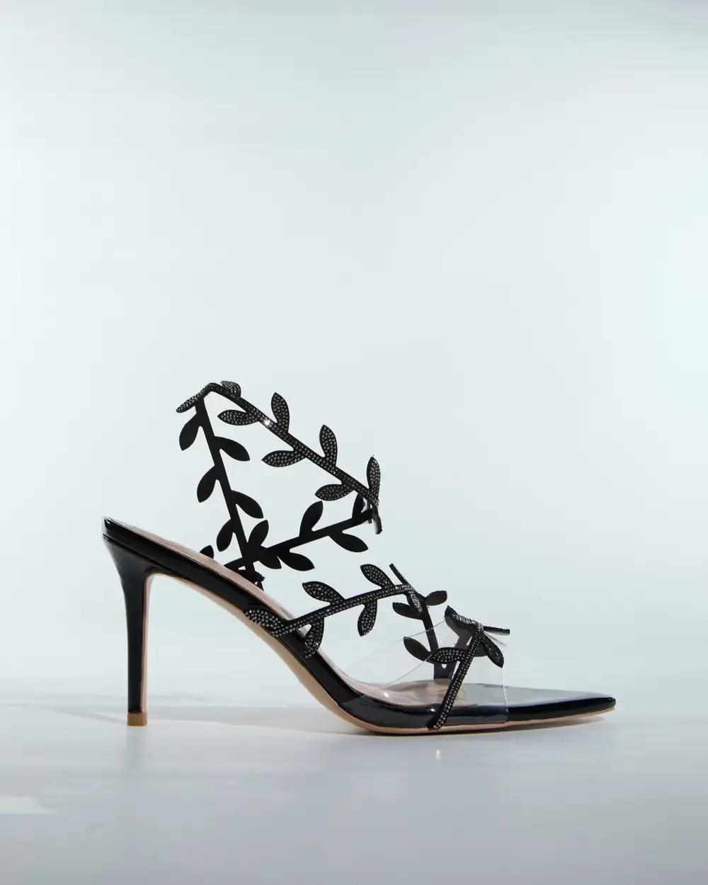 Rhinestone Leaf Sandals in Black