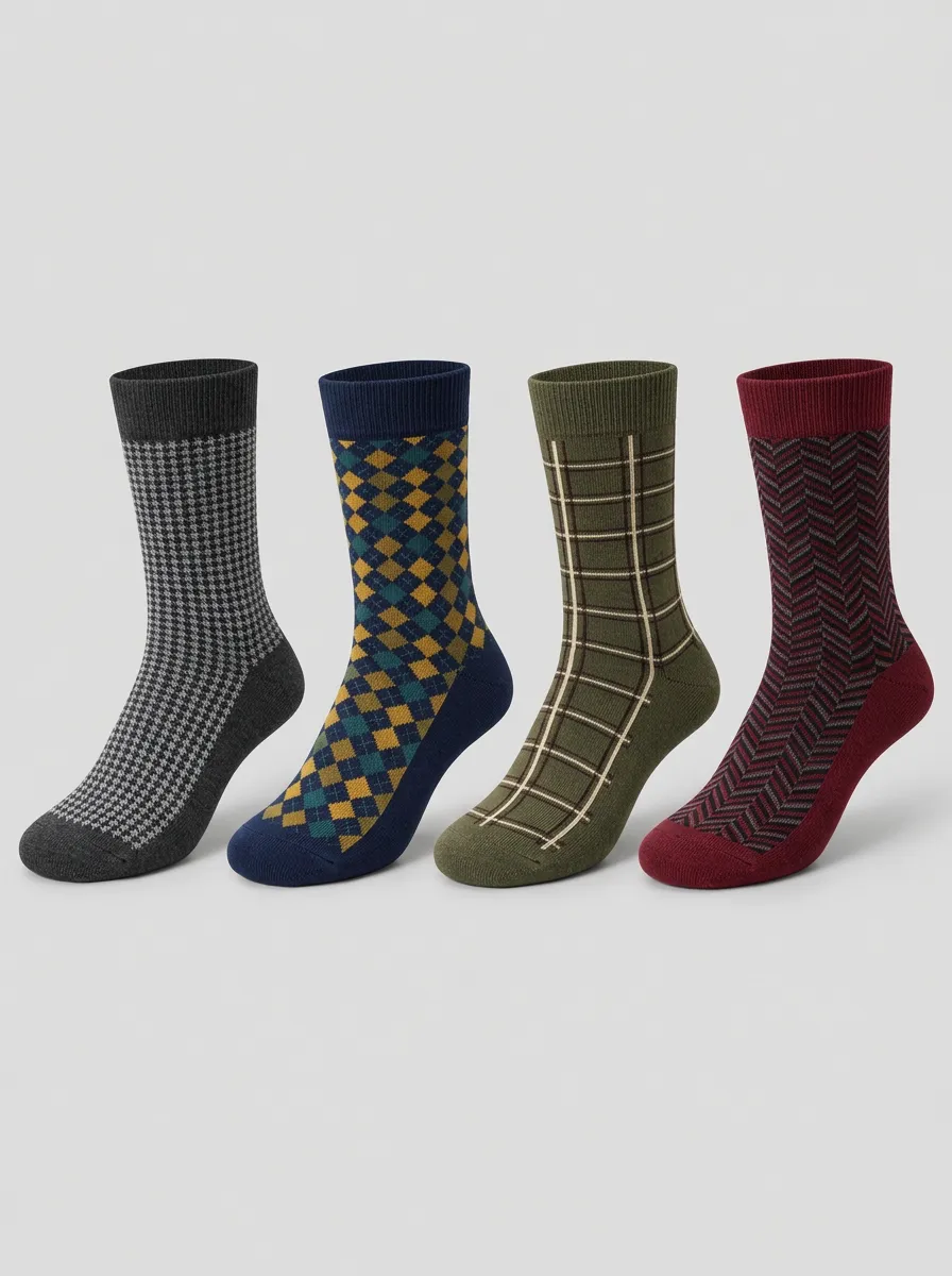 Men's Assorted Patterned Crew Socks 4-Pack